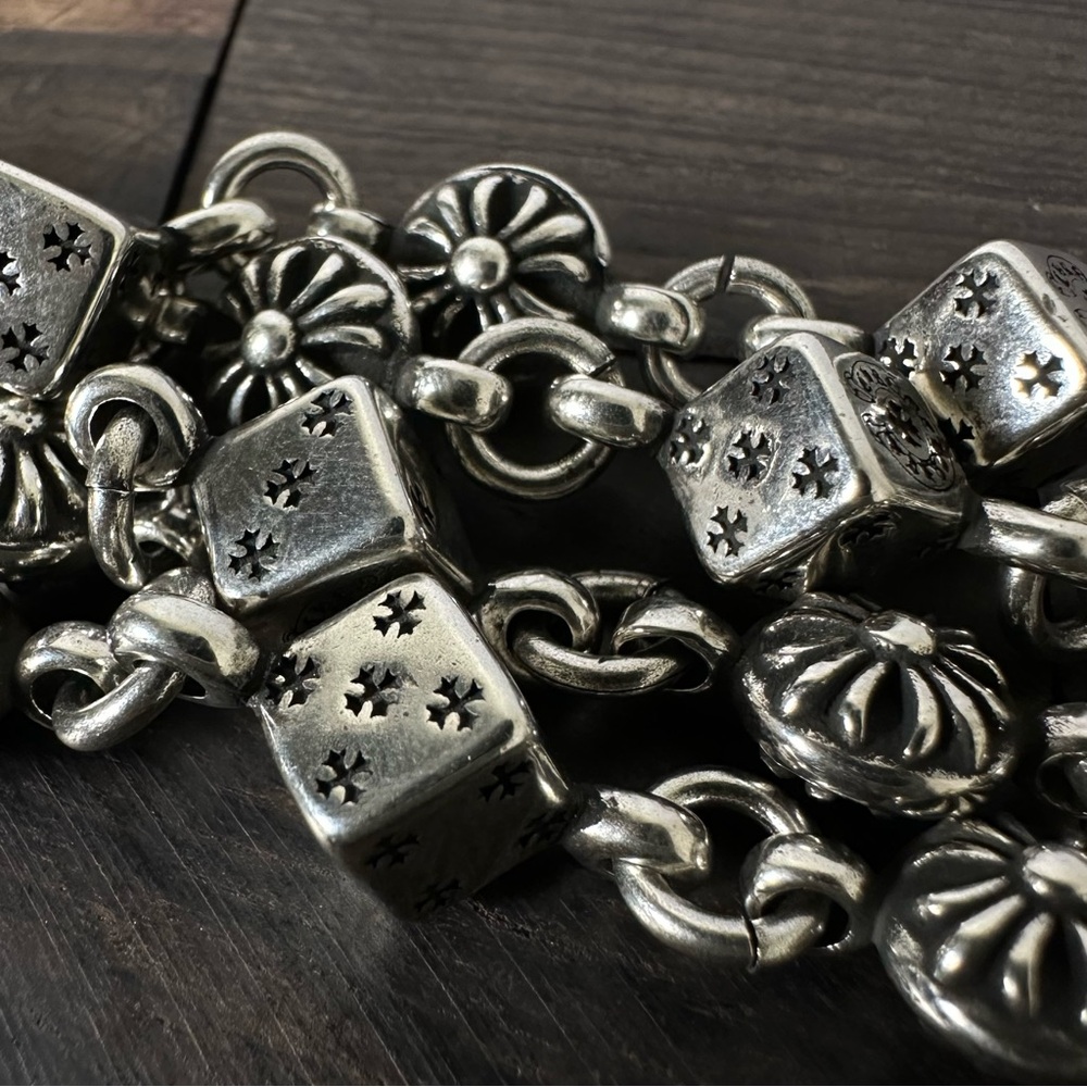 Chrome Hearts Silver 20 Inch Dice & Cross Ball Necklace With Lobster Clasp - Picture 6 of 9